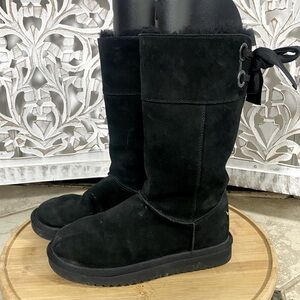 Koolaburra by Ugg Andrah Mid Calf Suede Faux Fur Lined Boots Womens Sz 5 Black.